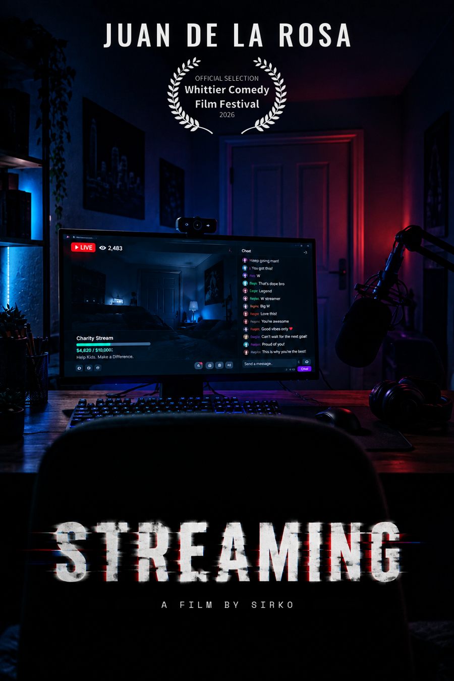 Poster for Streaming, a film by Sirko, with the Whittier Comedy Film Festival 2026 Official Selection laurel
